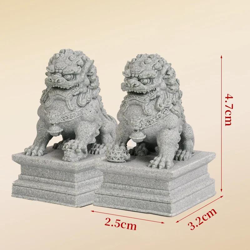 Lucky Wealth China Stone Lion Carving a Pair of Feng Shui Home Bar Desktop Mascot China Feng Shui Kirin Jewelry Decoration