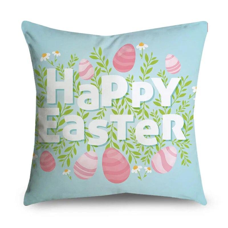 Home Decoration Easter Pillowcase Cute Bunny Easter Egg Pattern Pillowcase Festive Atmosphere Decoration Cushion Cover