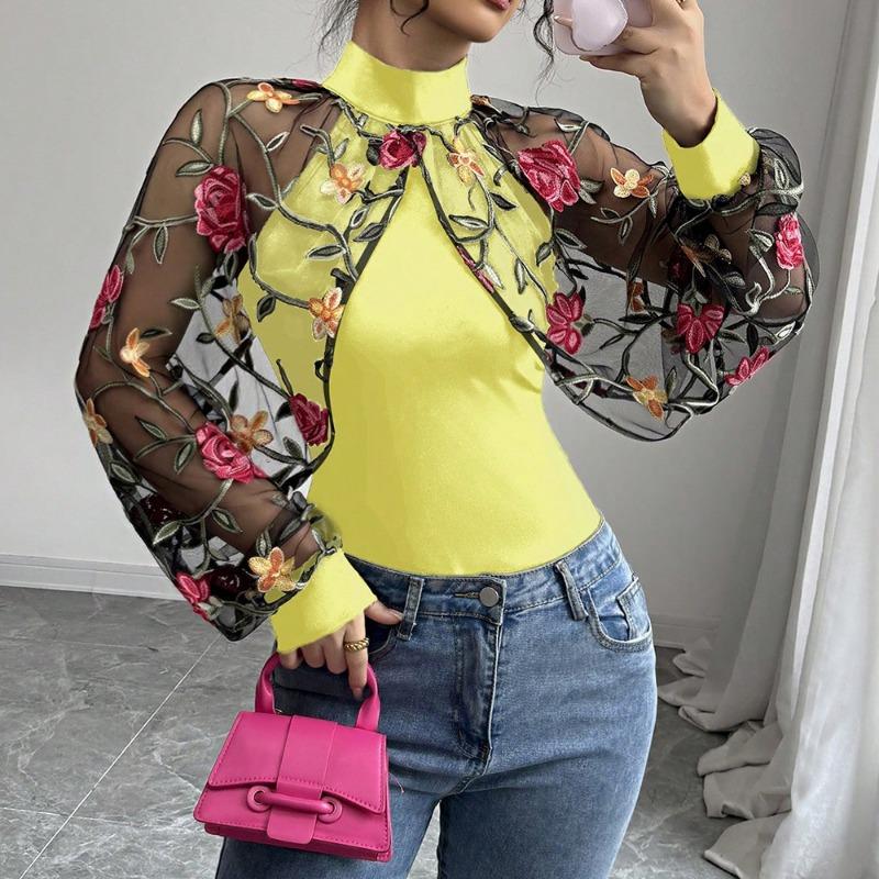 Nuovi Top Estivi da Donna con Ricami Floreali e Pizzo Cucito Design alla Moda