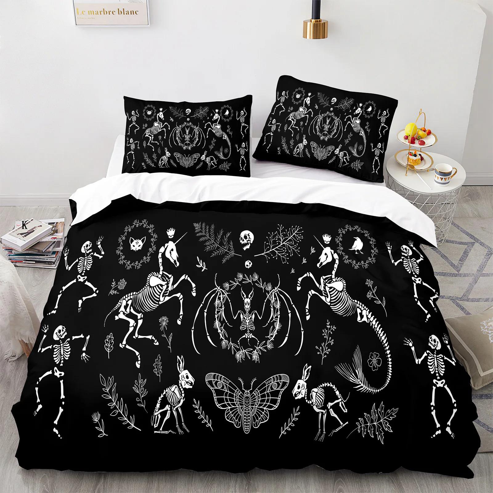 

Death Moth Bed Cover Package Queen Dimension Size Gothic Skull Boho Comforter Cover Black And White Skeleton Decorative Gentle Bed Linen Package EU Single 135x200cm