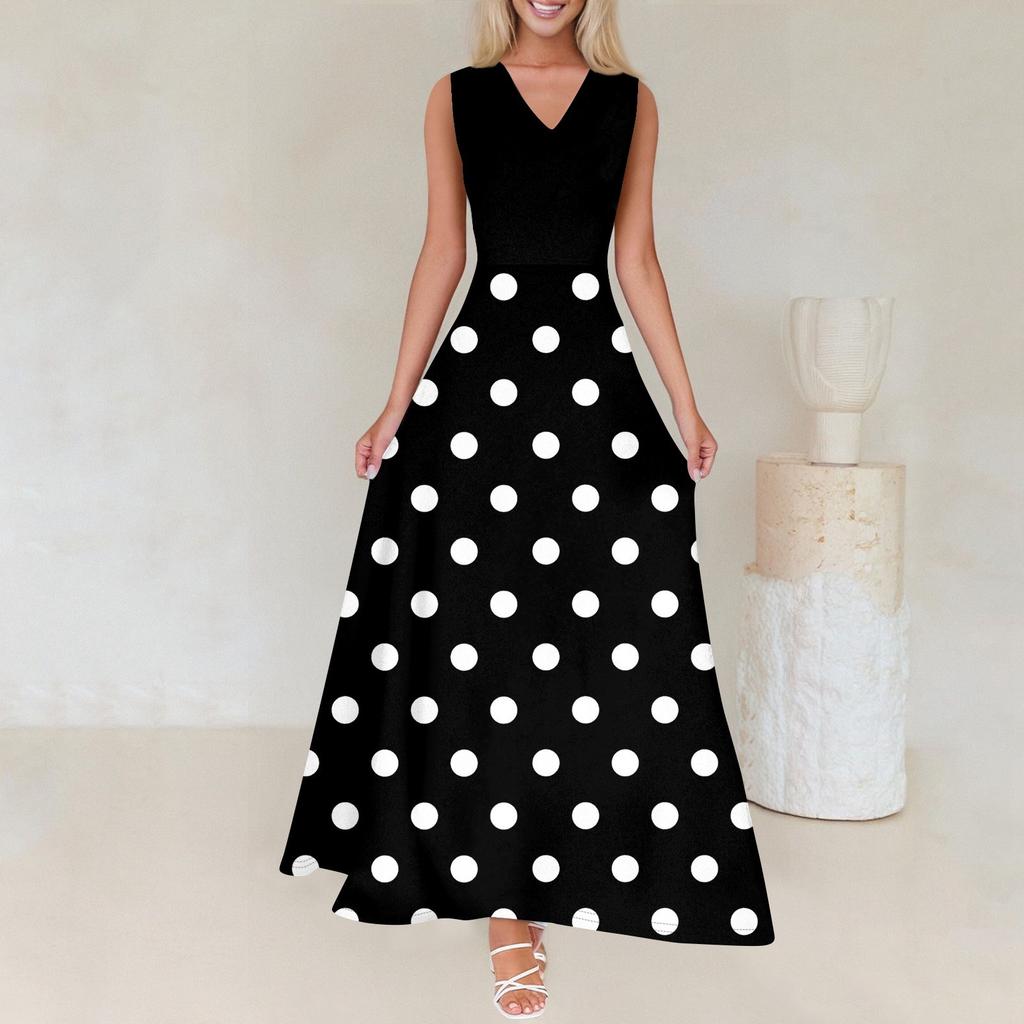 Kvinners Sommer Casual Mote Trykket Kjole V-hals Ermeløs Kjole