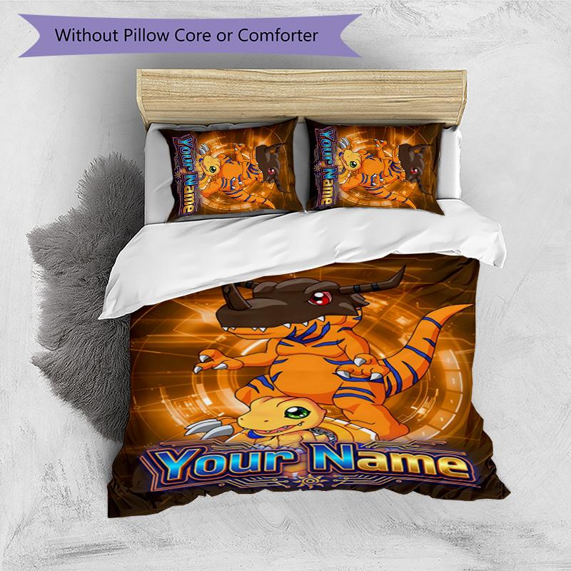 3pcs Digimon Cover Set - Personalized Name, HD Printed Bedding with 1 Cover and 2 Pillowcases - Perfect for Home Decor, Easy Care
