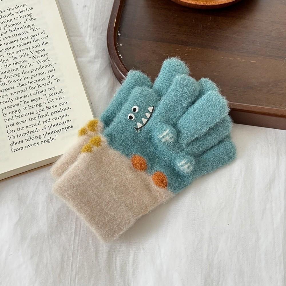 

Cartoon Alligator Printed Baby Mittens Soft Knitted Children Five Finger Gloves Children Age 3-6 светло-синий