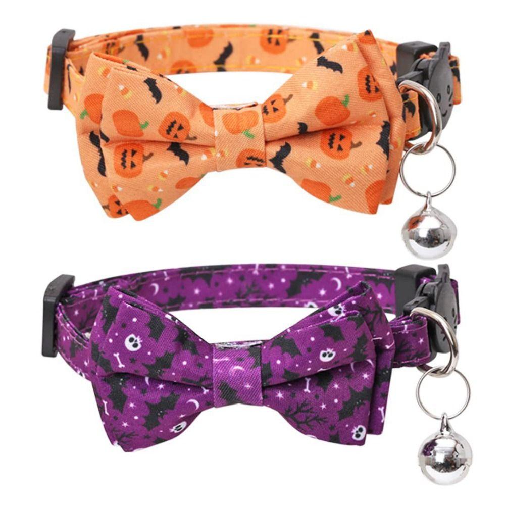 Bowknot Pumpkin Puppy Necklace with Bell With Bell Cat Bow Tie Halloween Cat Collar  Halloween