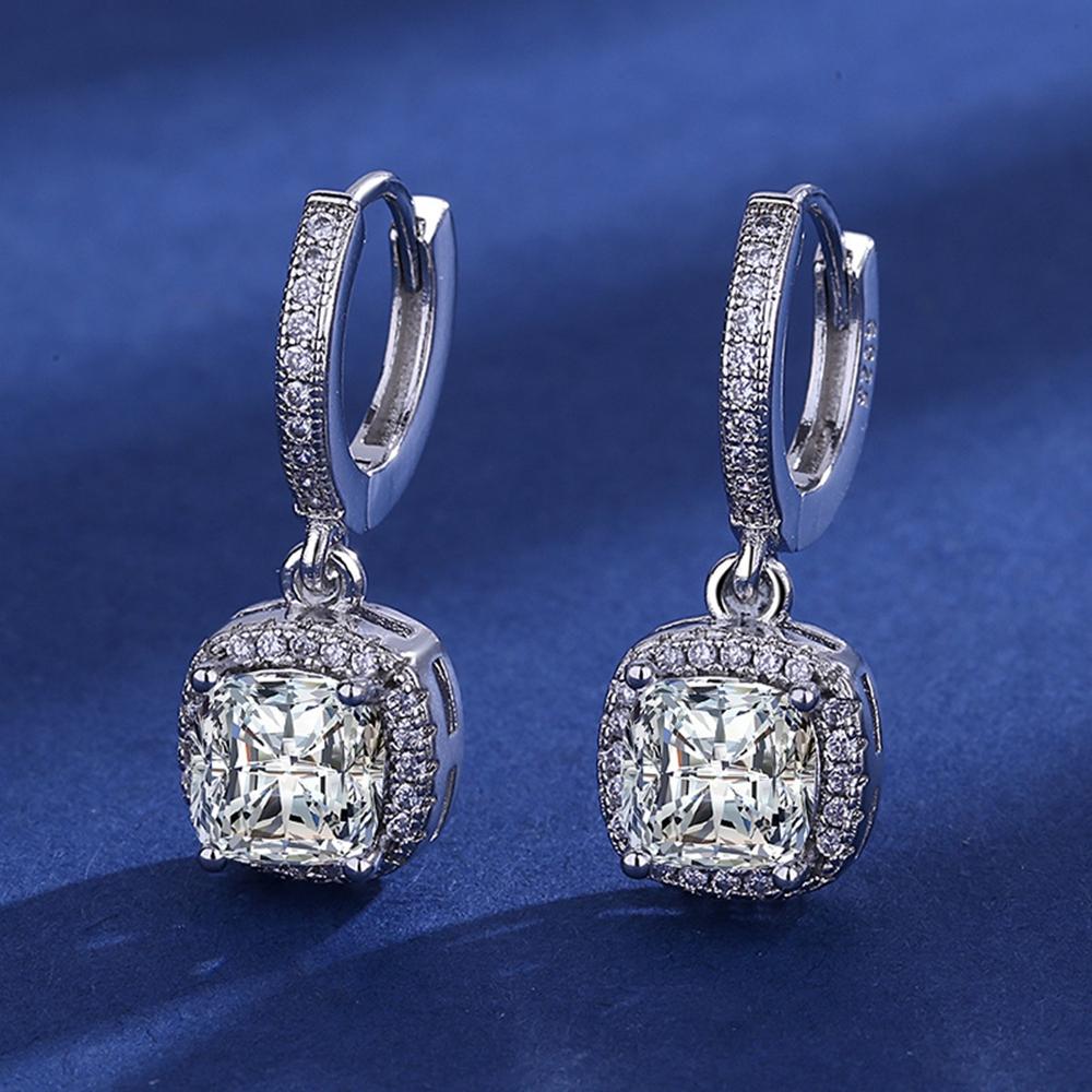 925 Sterling Copper needle Earrings Fashion High Quality Zircon Double Row Crystal Zircon Round Stud E099