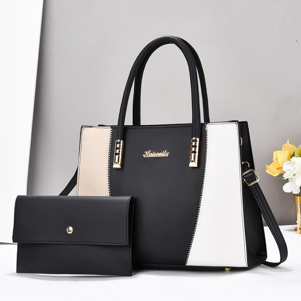 New Model Mother Bag Splicing Color Contrast Large Capacity Handbag Fashion Simple Single Shoulder Crossbody Temperament Mother Bag