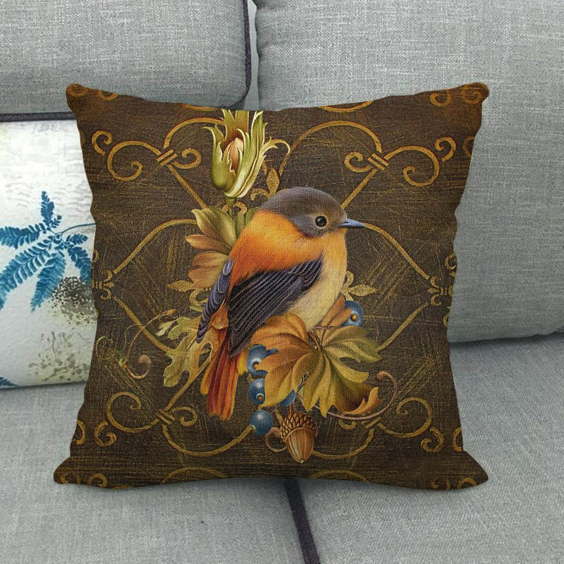 Retro Oil Painting Of The Long-Tailed Bird Digital Printing Short Plush Pillow Covers For Sofa Office Cushion Cover Home Goods