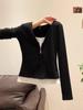 Sweet & Spicy Two-Piece Look Black Zipper Spliced Long Sleeve Women's Slimming Top for Spring & Autumn