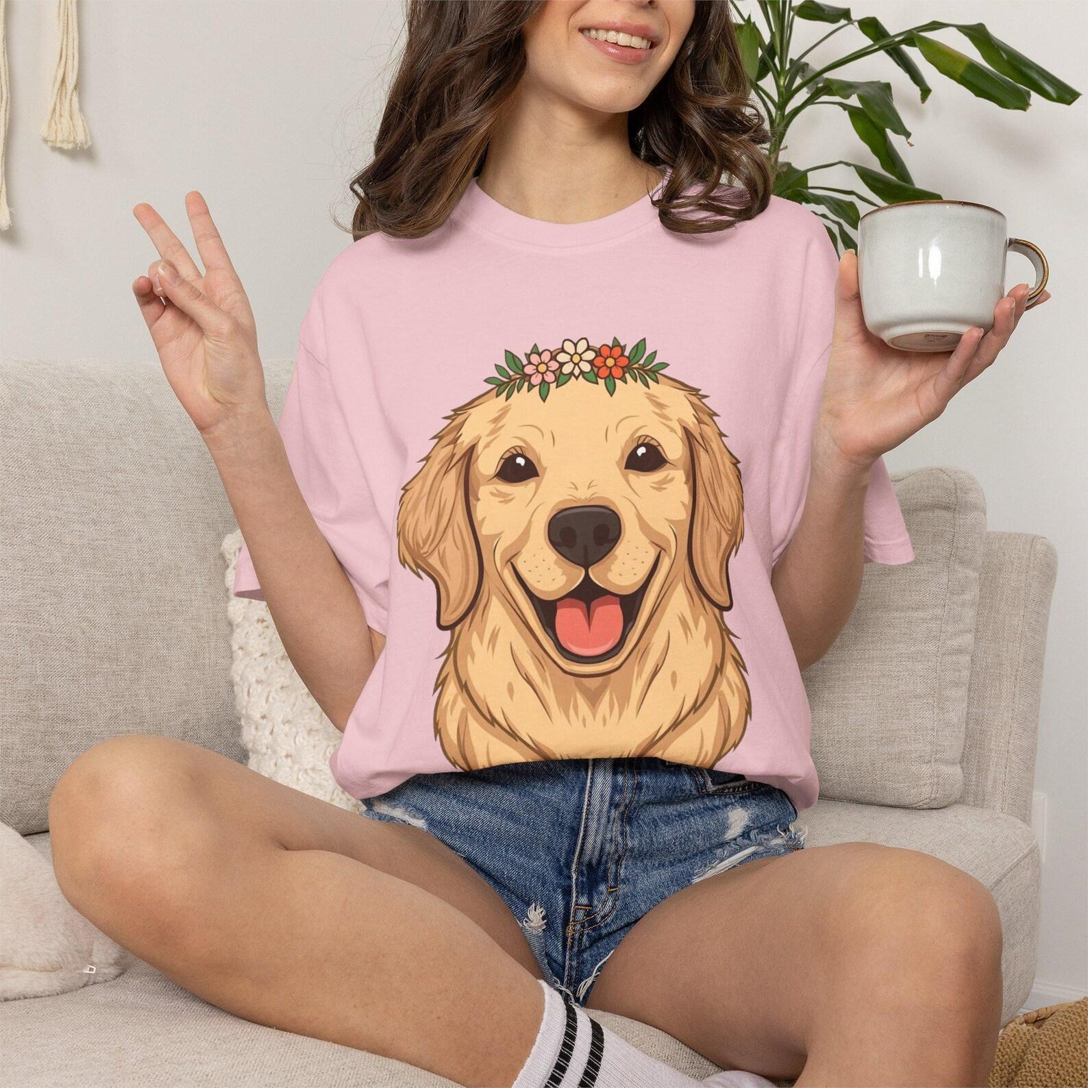 Flower Crown Golden Retriever Shirt, Cute Dog Mom Tshirt, Golden Retriever Mom Tee, Floral Dog Shirt, Pet Mom Gift 3XL