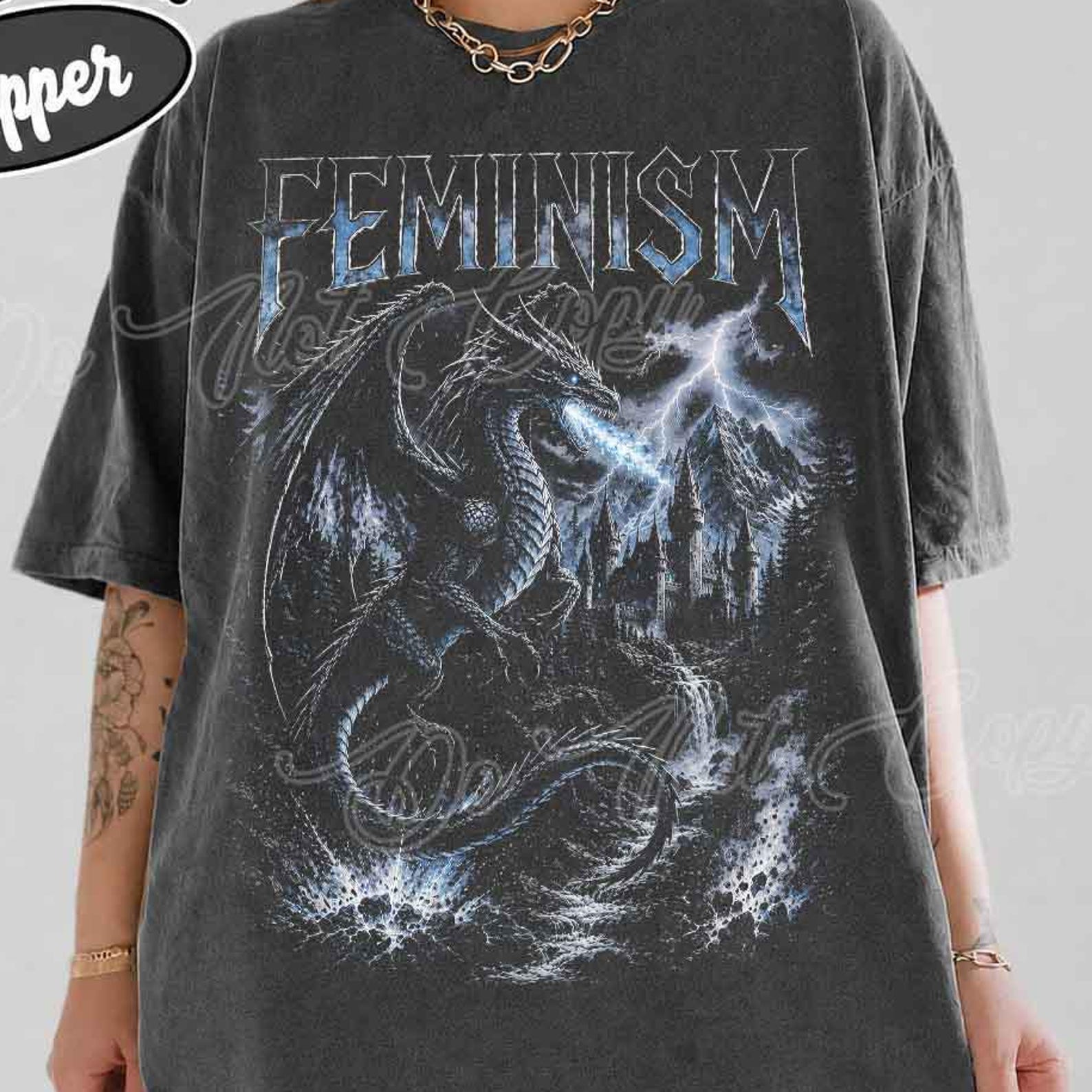 Feminism Ice Dragon Shirt, Blue Dragon Graphic Tee, Fantasy Gothic Shirt, Feminist Graphic Tee, Vintage Dragon Shirt, Dark Fantasy Tee 2XL