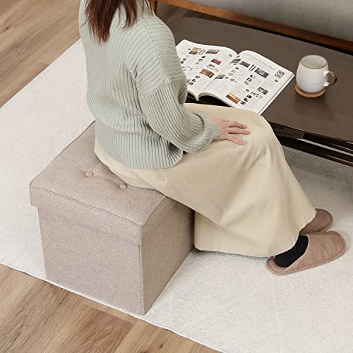 Fuji Boeki Dino Storage Stool, Folding, 38cm Wide x 38cm Deep x 40cm High, Beige, 80kg Weight Capacity, Fabric, 85846