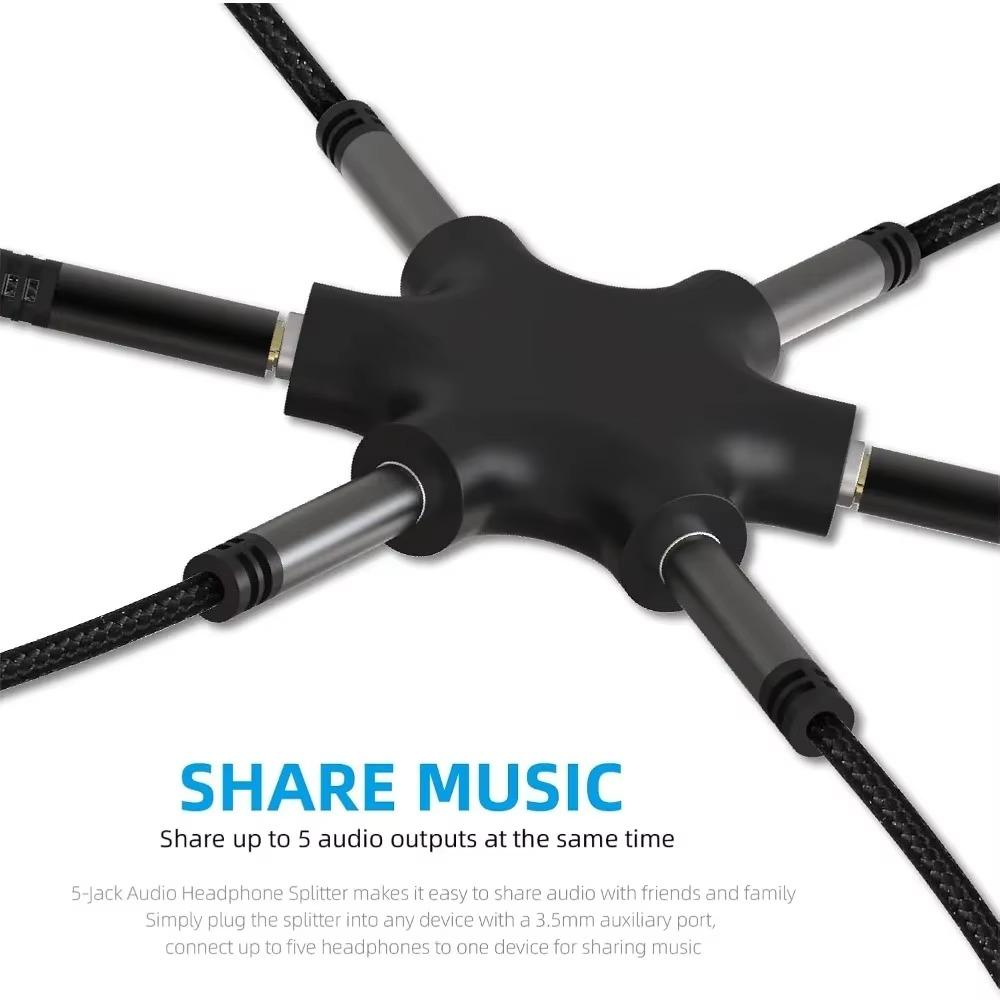 Multi Headphone Audio Splitter 3.5mm 5-Jack Female Connector Adapter with 3.5mm Stereo Cable 20cm Digital Audio Video Cables