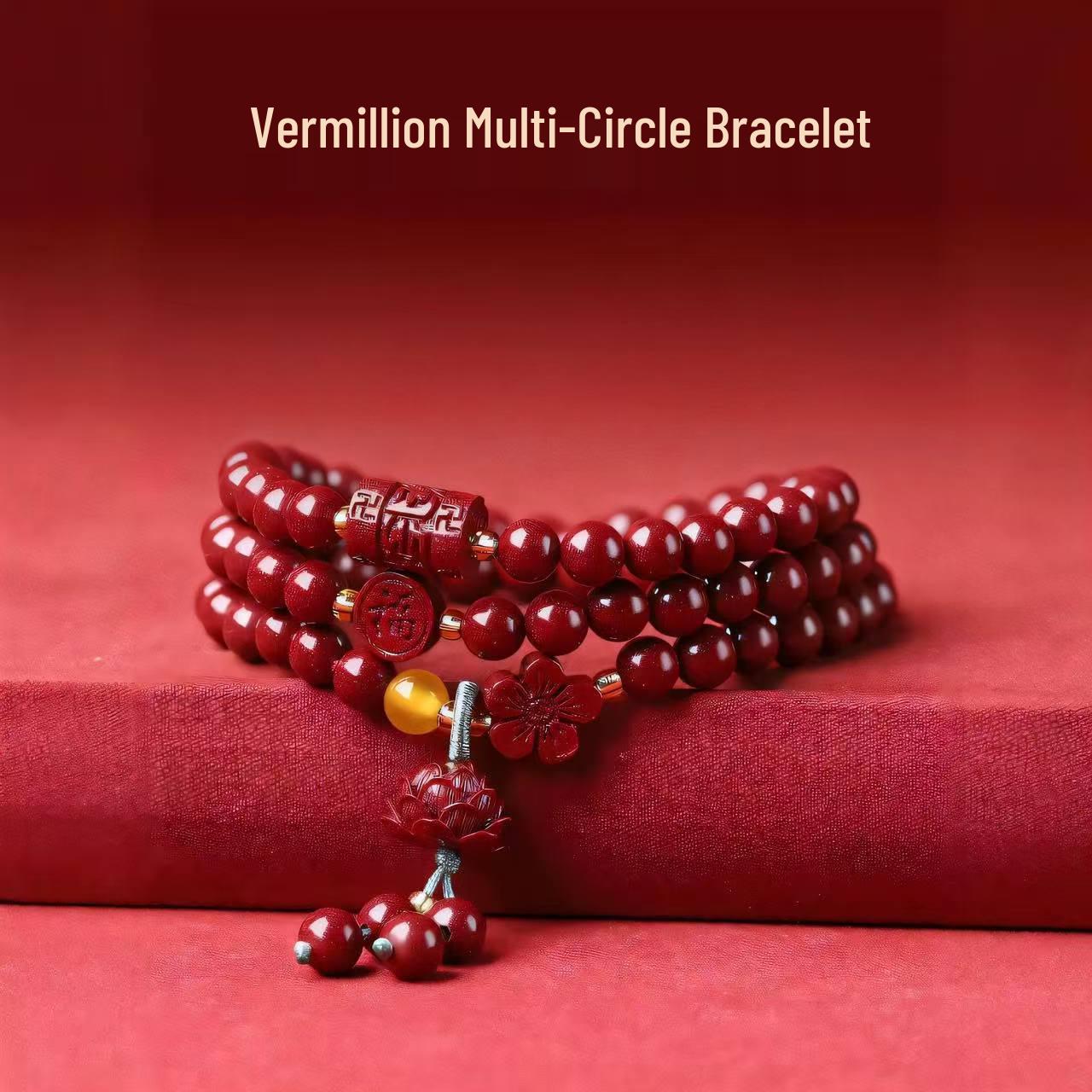 Purple Gold & Cinnabar Lotus Five-Petal Bracelet with Six-Character Mantra