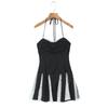 Women's Summer Sleeveless Polka Dot Color Block Cinched Waist Mini Dress