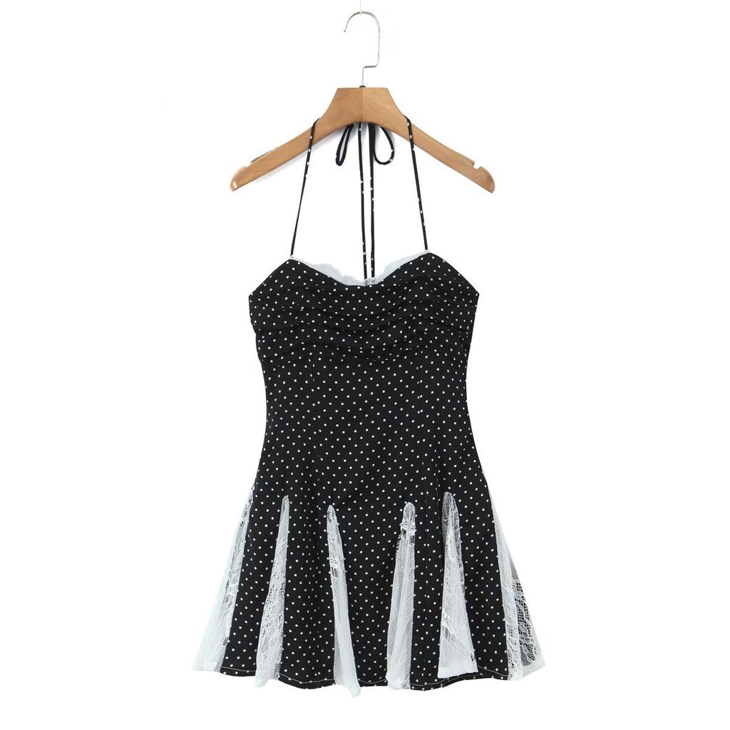 Women's Summer Sleeveless Polka Dot Color Block Cinched Waist Mini Dress