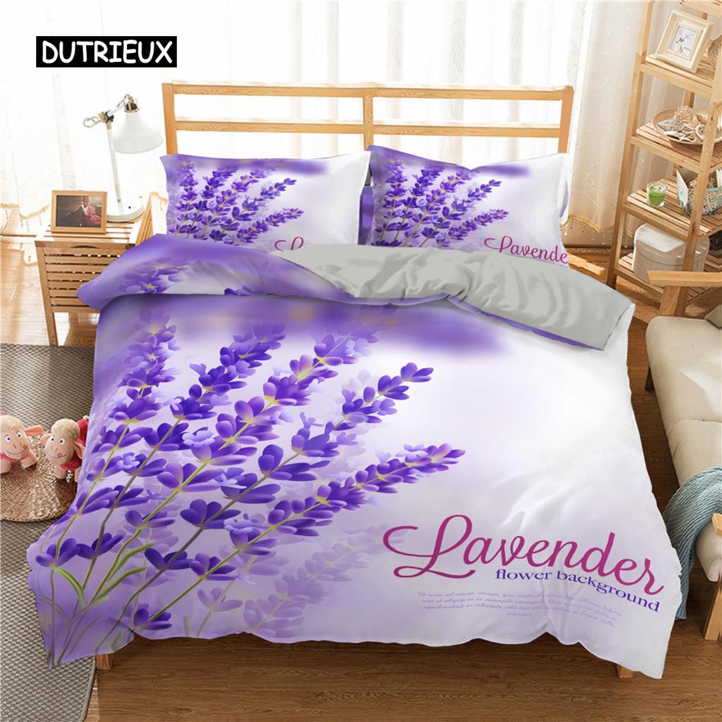 Purple Lavender King Queen Duvet Cover Fantasy Flowers Bedding Set Girls Women Beautiful Romantic Floral Polyester Quilt Cover