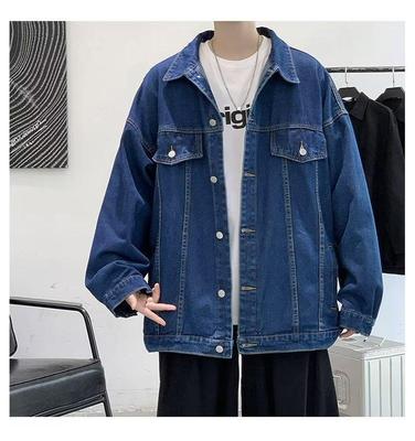 Pánská džínová bunda - jarní trend, volný střih do práce, ležérní hongkongský styl, klopa pro páry