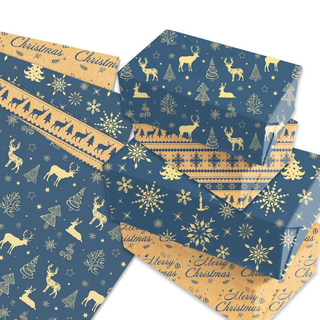 Festival Decorative Paper Seasonal Kraft Paper Sheets Christmas Wrapping Paper Christmas Reindeer Gift Wrap For Parties Presents