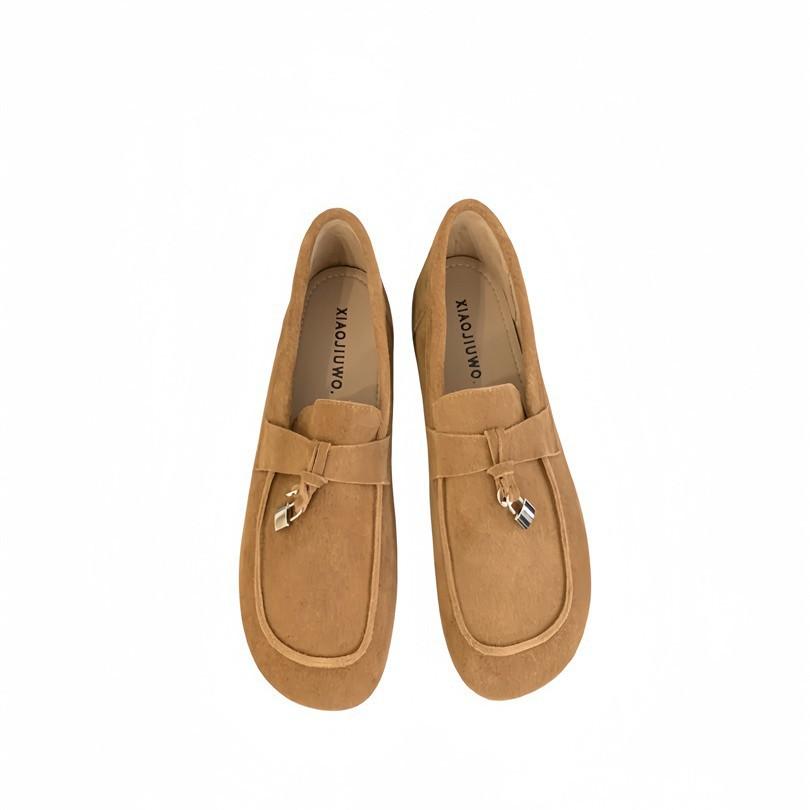 Loafers Women's Summer One-pedal Lazy Shoes British Style Leather Retro Doudou Shoes Women's Single Shoes Comfortable Flat Bottom