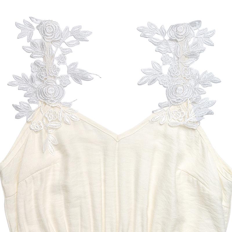 Summer Resort Lace Patchwork Camisole Dress with Split Hem