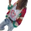 European and American Loose New Women's Clothing Color Matching Striped Thick Needle V-neck Knitted Cardigan Jacket Sweater Top