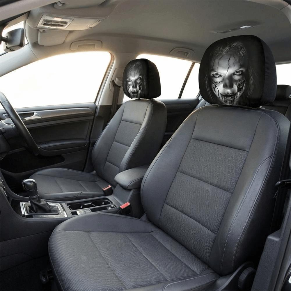 2PCS Stain-Proof Halloween Car Headrest Cover Auto Interior Decoration Cover Family Road Trips