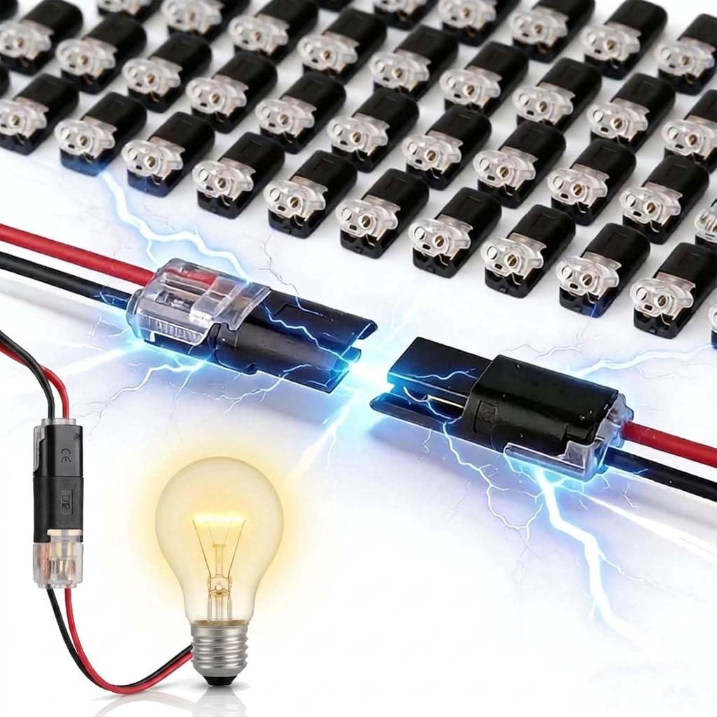 50Pcs Quick Connect Electrical Wire Connectors, Double Wire Plug-in Connector with Locking Buckle for LED Strip Lights Terminals