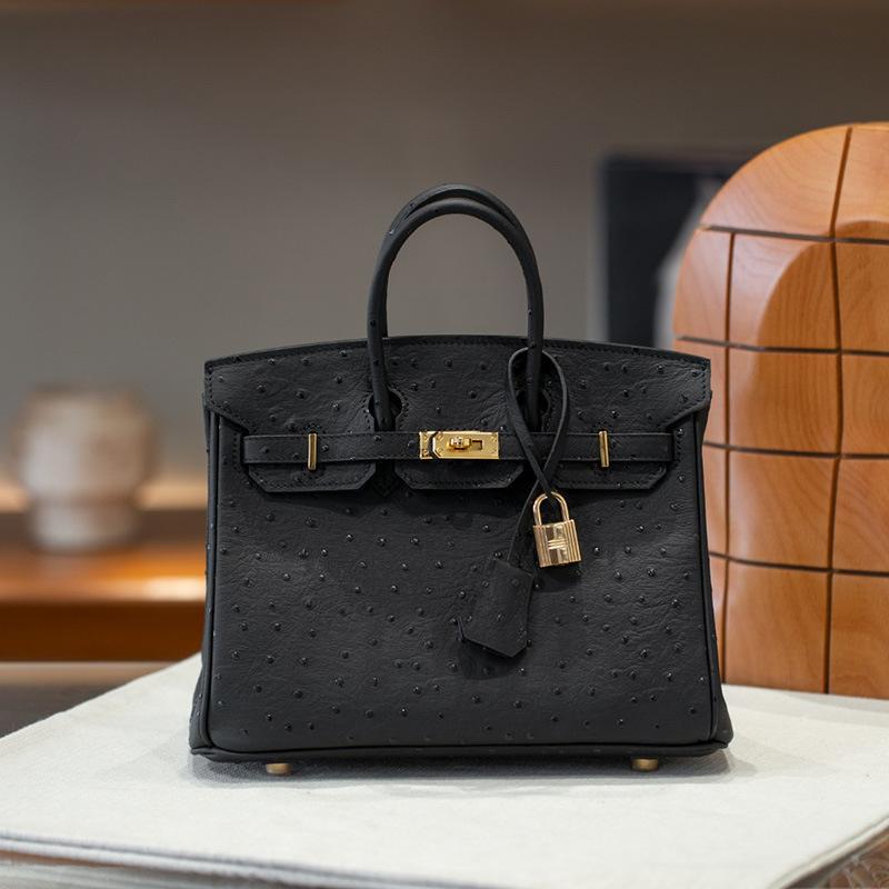 Cross-border spot first-layer cowhide 25/30 ostrich pattern genuine leather fashionable large-capacity women's handbag