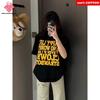 American Retro Letter Print Black T-shirt Women Summer 2025 New 100% Cotton Short Sleeves T-shirt Loose Y2k Top Female Clothing