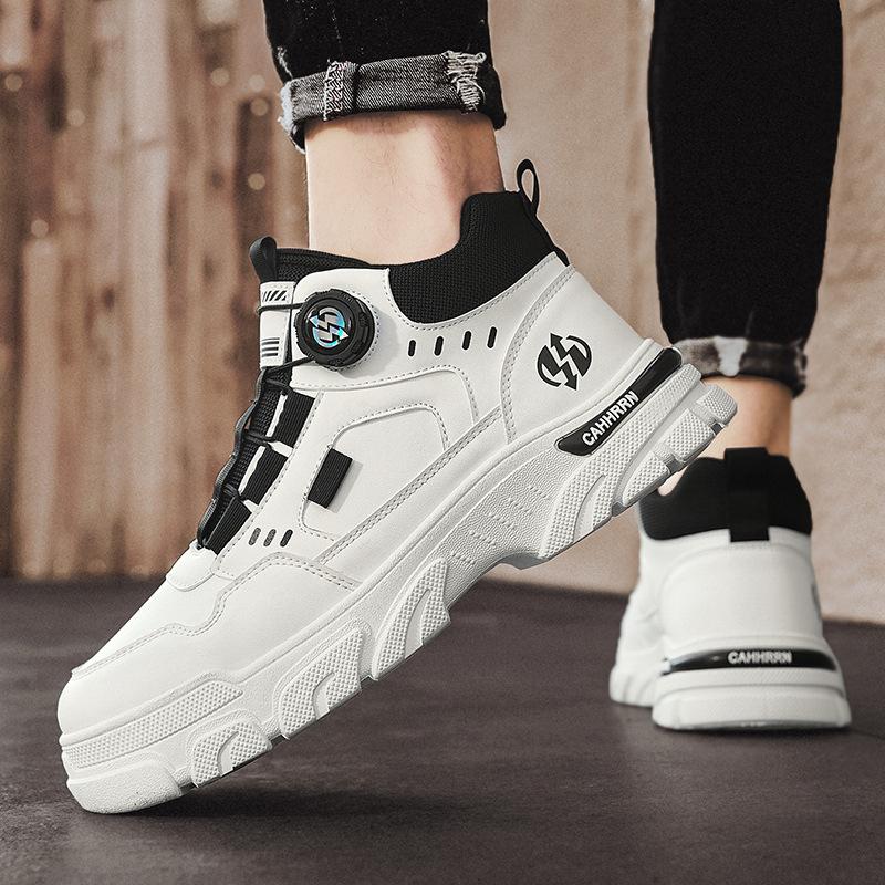 Rotating button cuff Martin boots autumn and winter new leather high-top flat-high casual sports men's boots