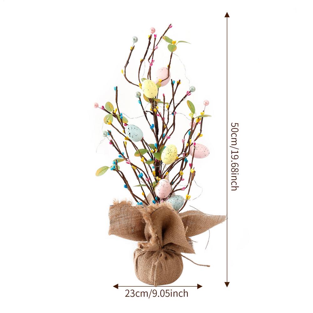 

Easter Egg Tree Tabletop Decor Spring Tabletop Centerpiece With Burlap Base Simulated Potted Egg With LED Lights