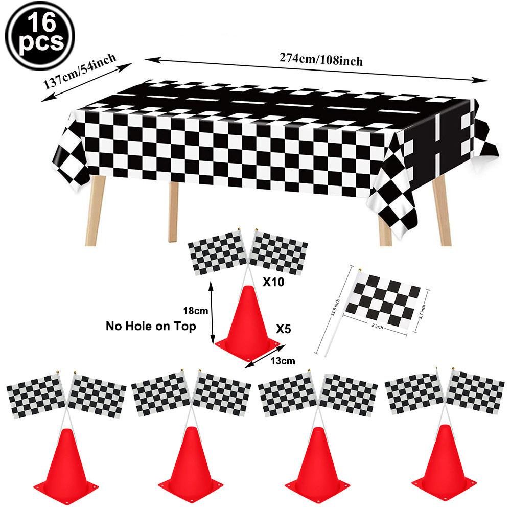 Checkered Race Car Party Black White Checkered Flag Tablecloth Road Tablecloth Racetrack TableCover Racing Birthday Party Decor