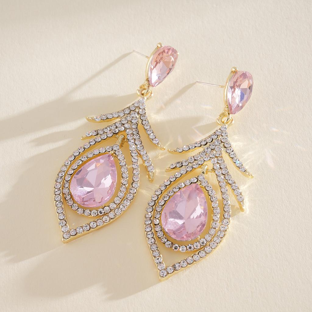 Diamond water drop hollow silver needle earrings light luxury court style fashion stud earrings