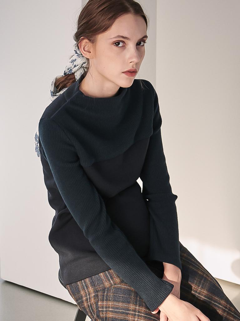 ACUD Rib Patched High-Neck Knit_Navy