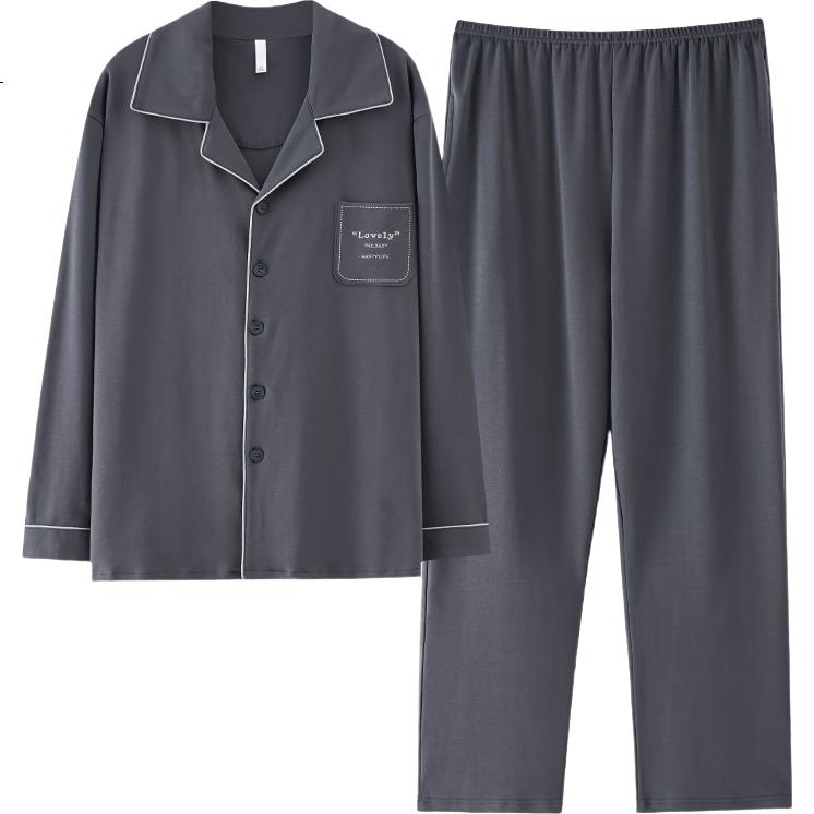JOAE 100% Cotton Men's Pajama Set Long Sleeve Cardigan and Pants Autumn Loungewear L