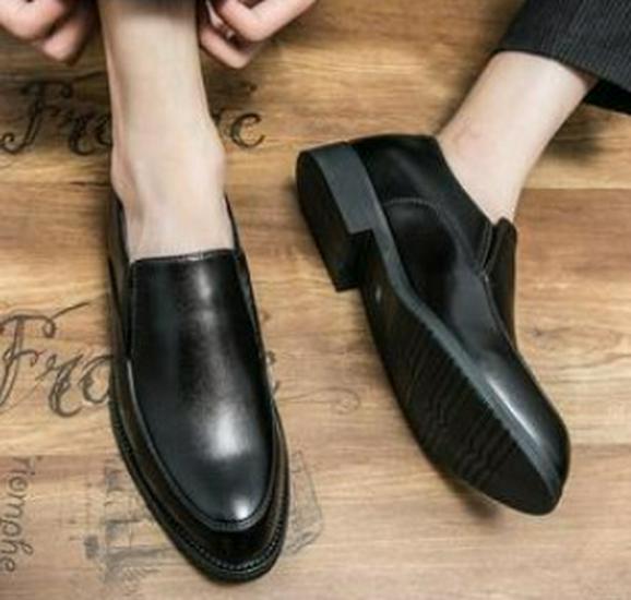 Men's Brown Leather Slip-on Pointed Toe Shoes - Business Formal, British Style, Large Sizes 45-46.