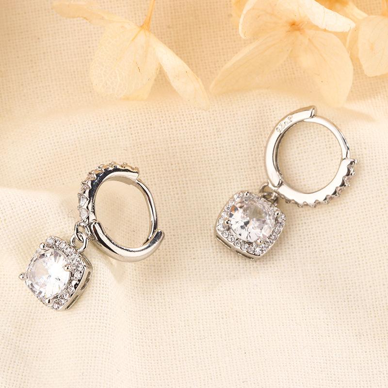Exquisite Micro Paved Zircon Square Drop Earrings For Women Fashionable Versatile High End Huggie Hoops Jewelry