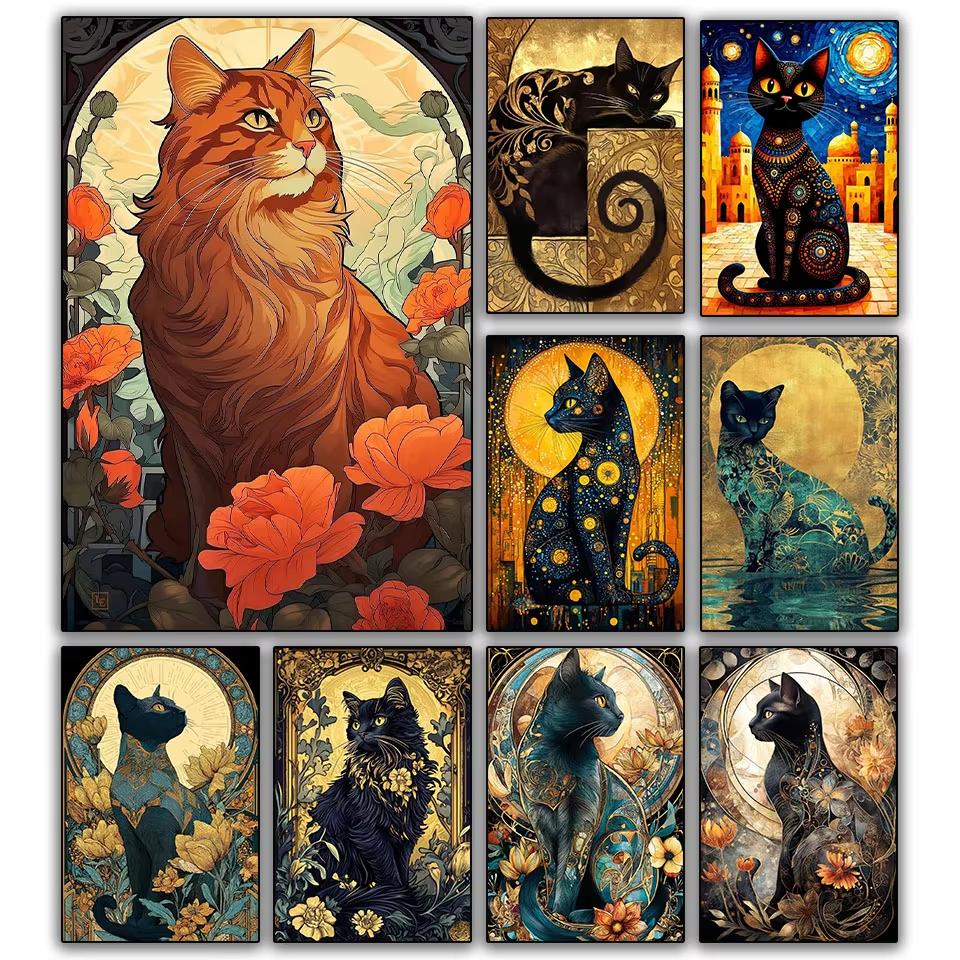 DIY Diamond Painting Art 5D round Diamond Mosaic cat Diamond Embroidery Cross-Stitch kit for Adult Home wall Decoration