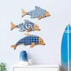 3 Stück/Set Geometrische Holz-Delfin-Wanddekoration, Gestreifte Wellen-Karomuster-Fisch-Wandkunst, Maritime Wandbehang-Dekoration für Strandhaus, Badezimmer