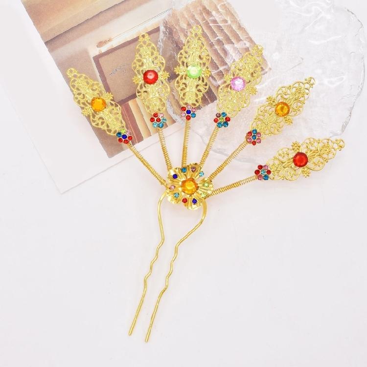 Traditional Thai Peacocks Leaf Hair Decoration Alloy Hair Accesories with Rhinestones Hairpieces for Special Occasion