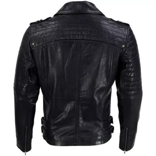 Real Lambskin Biker Jacket Coat Men's New Black Leather Jacket Motorcycle Biker