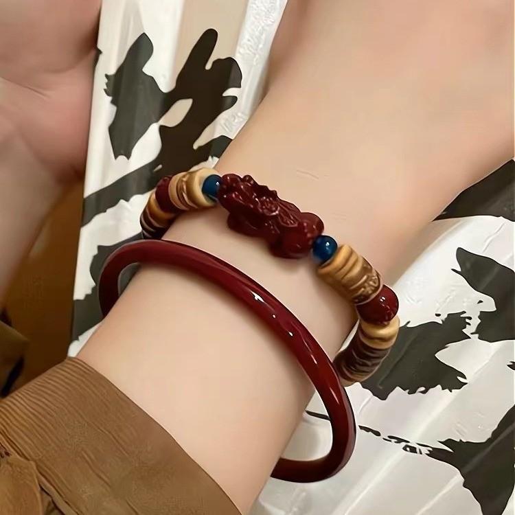 Exquisite Red Handmade Glass Pixiu Bracelet For Women Vintage New Chinese Design