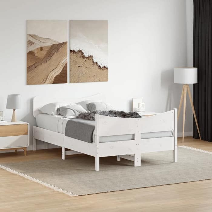 VidaXL Bed Frames with Headboard, Double Bed with Slatted Base, Adult Bedroom Bed, Modern, White 120x190 Cm 3216400