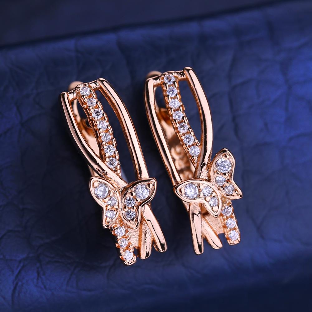 FEEYOO Clip Earrings Rose Gold Color Fashion Earring For Women Cubic Zirconia Stud Earrings Jewelry
