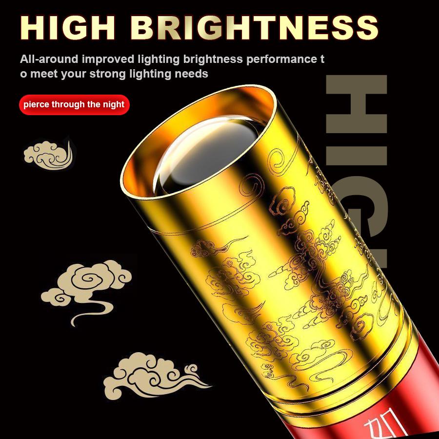 Newest LED Flashlight Monkey King Carving dragon golden Cudgel Stick Hand Torch Flashlight Outdoor Emergency Light Create design
