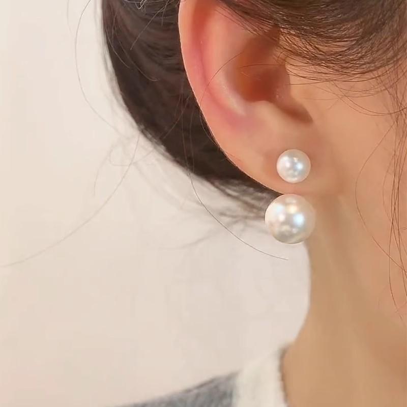 1 Pair Elegant Copper Earrings with Imitation Pearl Simple Two-Wear Design Ear Needle