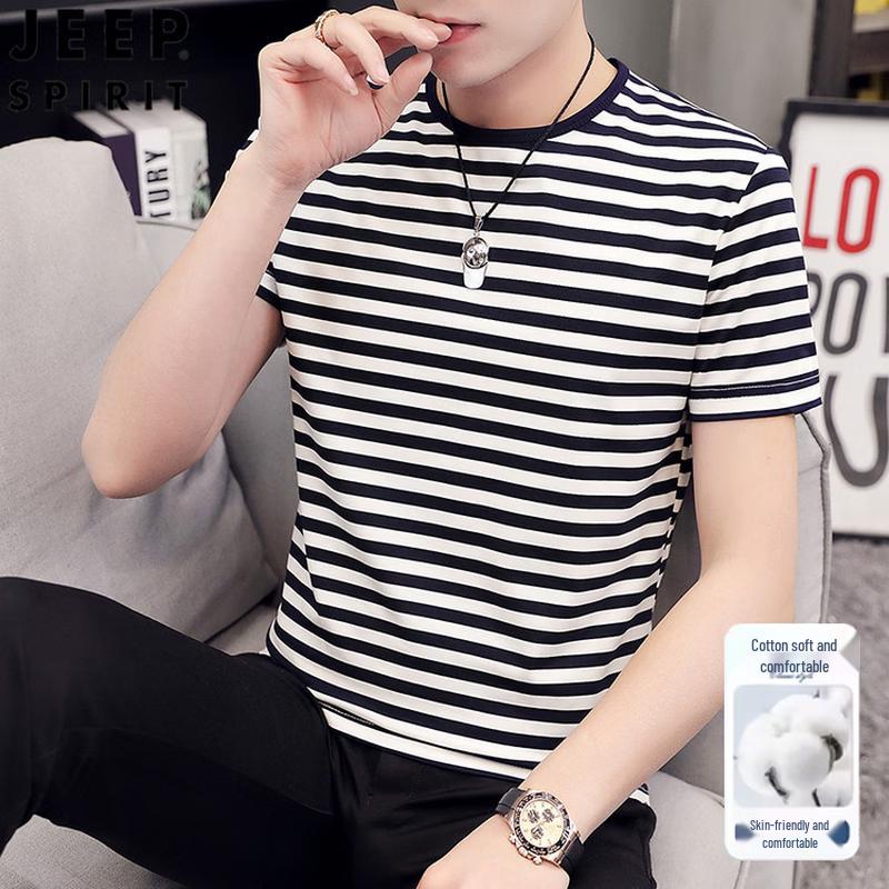 JEEP SPIRIT Men's Striped Breathable T-Shirt