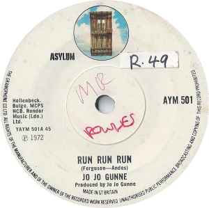 

7inch Record JO JO GUNNE - Run Run Run AYM501 Asylum Records 1972 UK Rock Used