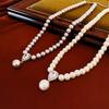 Vintage Imitation Pearl Zircon Water Drop Geometric Necklace French Internet Celebrity Premium Collarbone Necklace