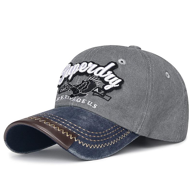 New Washed Embroidered Eagle Hat American Retro Contrasting Color Fashion Baseball Cap Youth Casual Sun Hat